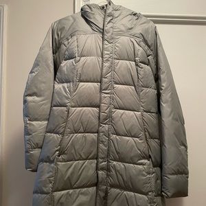 REI long puffy hooded winter coat